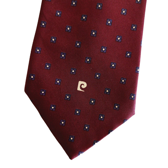 Vintage Pierre Cardin Necktie Dark Red Geometric Classic Preppy Made In Italy - Picture 1 of 7